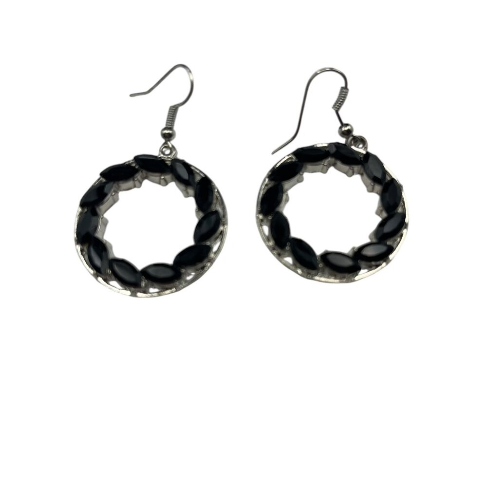 **Black Rhinestone Hoop Shape Hook Earrings